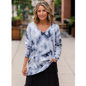 XCVI Wearables Lagenlook Tie Dye Print Tunic Top Sweatshirt V-neck size Large